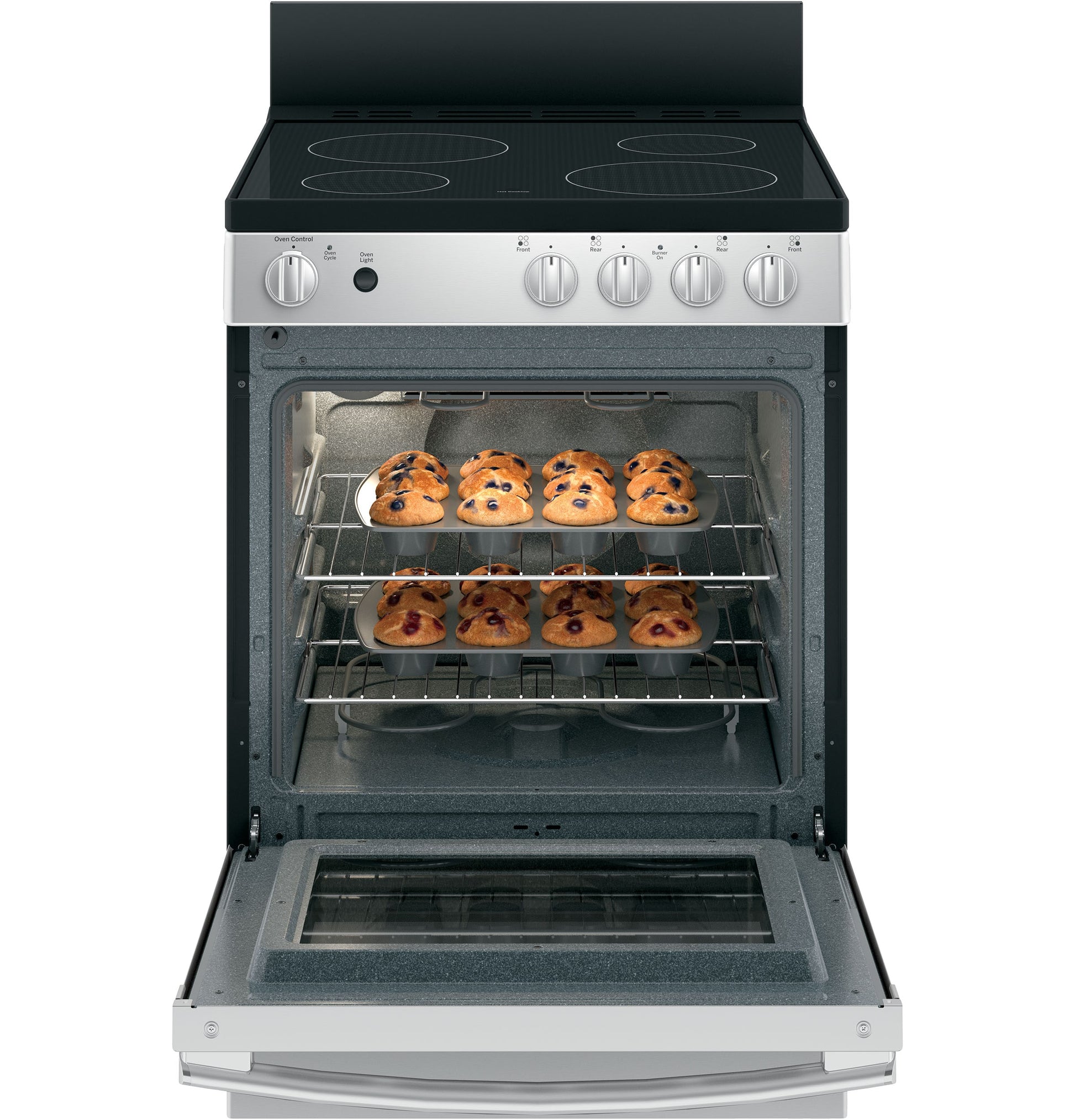 GE 24-in Glass Top 4 burners 2.9-cu ft Freestanding Electric Range ( Stainless Steel