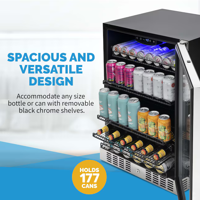 NewAir 23.5-in W 177-Can Capacity Stainless Steel Built-in/Freestanding Indoor Beverage Refrigerator with Glass Door, NBC177SS00 *JR2508, Retail: $934.99, FINAL PRICE: $559.99 + TAX