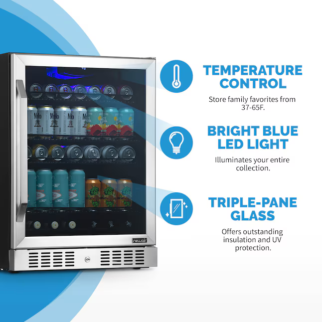 NewAir 23.5-in W 177-Can Capacity Stainless Steel Built-in/Freestanding Indoor Beverage Refrigerator with Glass Door, NBC177SS00 *JR2508, Retail: $934.99, FINAL PRICE: $559.99 + TAX