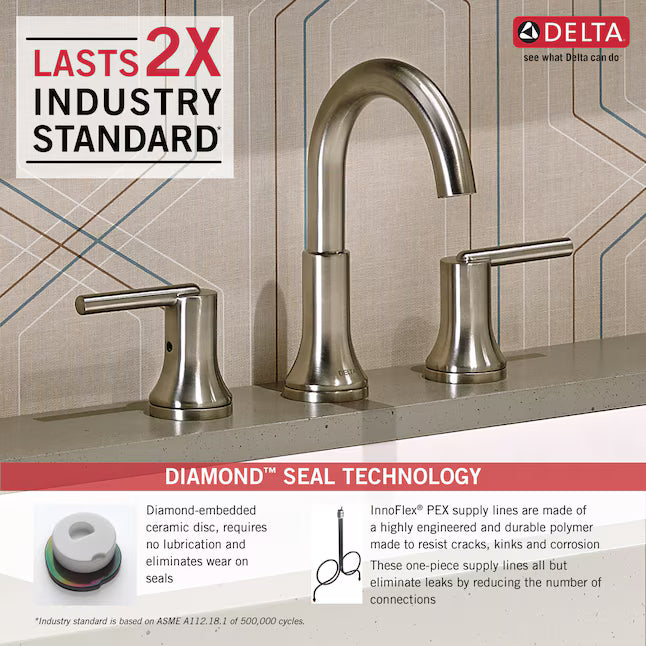 Delta Trinsic Two Handle Widespread Bathroom Faucet in Stainless Steel, 3559-SSMPU-DST, MRSP: $670, FINAL PRICE: $249.99 + TAX