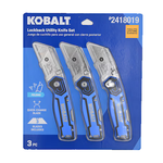 Kobalt Blue 3pk Lockback 3/4-in 3-Blade Folding Utility Knife, 58979 #2418019  *JR2512, Retail: $19.98, FINAL PRICE: $11.99 + TAX
