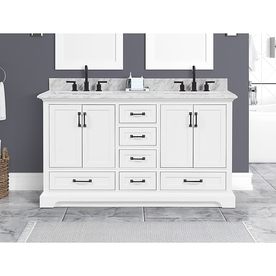 Alpine Reserve St. John 60-in Carrara White Undermount Double Sink Bathroom Vanity with White Natural Marble Top, BV-6510O-60  #2694629 *HD2509, Retail: $1,399.00, FINAL PRICE: $899.99 + TAX