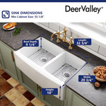 DeerValley Eclipse Undermount 33-in x 21-in Porcelain Double Offset Bowl Kitchen Sink, DV-1K705 *HD2509, Retail: $398.82 , FINAL PRICE: $199.99 + TAX