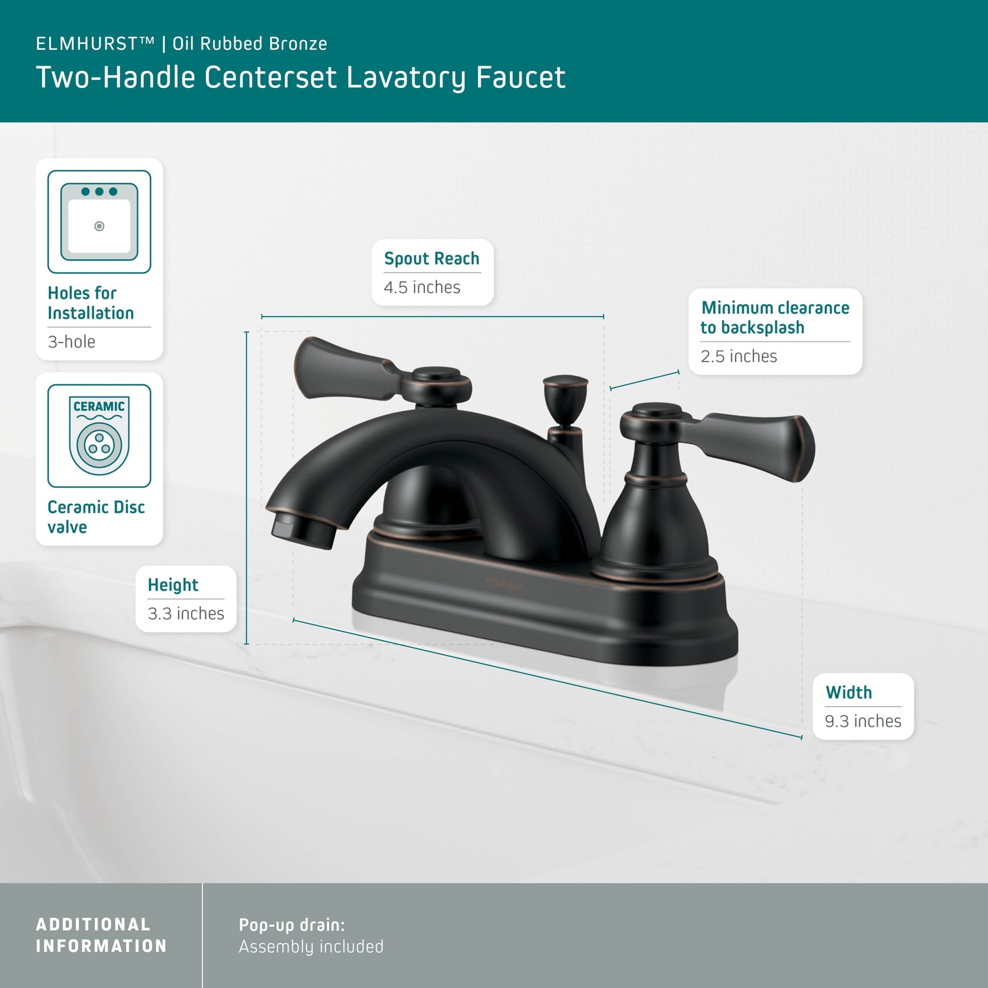 Peerless Elmhurst Two-Handle Centerset Bath Faucet in Oil Rubbed Bronze