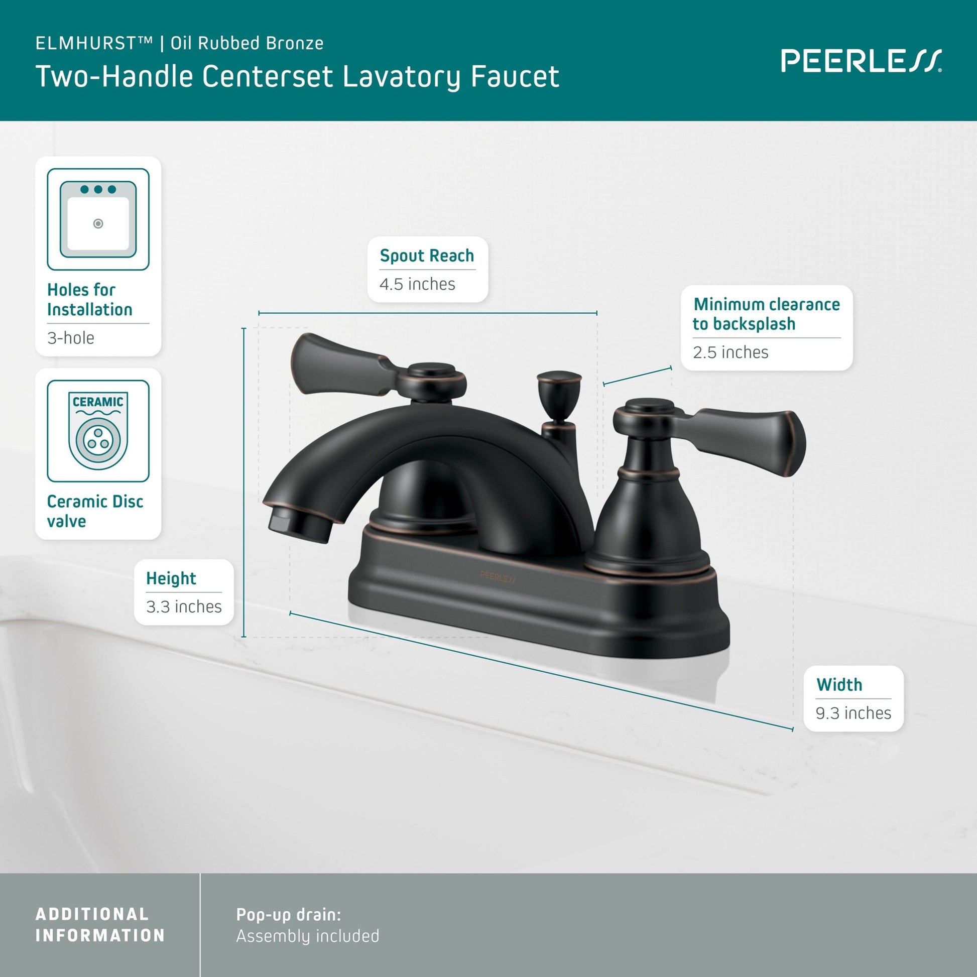 Peerless Elmhurst Two-Handle Centerset Bath Faucet in Oil Rubbed Bronze