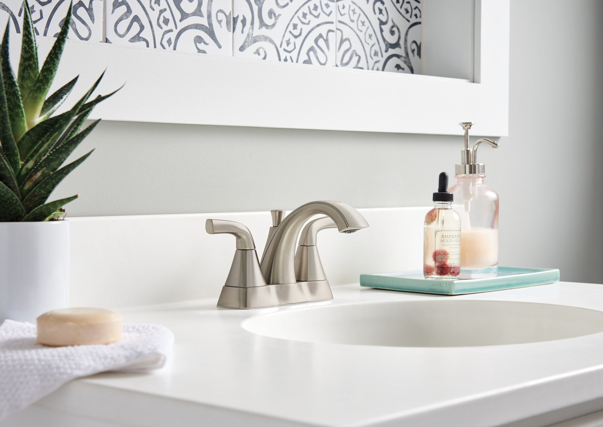 Peerless Parkwood Two Handle Centerset Lavatory Faucet in Brushed Nickel, P2535LF-BN, MRSP: $221.3, FINAL PRICE: $ + TAX