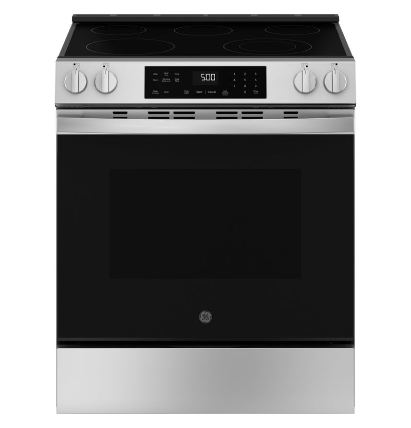 GE Crisp Mode 30-in Glass Top 5 burners 5.3-cu ft Slide-In Electric Range ( Stainless Steel )