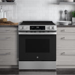 GE Crisp Mode 30-in Glass Top 5 burners 5.3-cu ft Slide-In Electric Range ( Stainless Steel )
