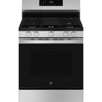 GE EasyWash Oven Tray 30-in Glass Top 5 burners 5.3-cu ft Air Fry Convection Oven Freestanding Electric Range ( Stainless Steel )