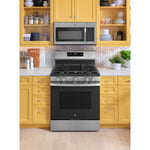 GE EasyWash Oven Tray 30-in Glass Top 5 burners 5.3-cu ft Air Fry Convection Oven Freestanding Electric Range ( Stainless Steel )