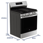 GE EasyWash Oven Tray 30-in Glass Top 5 burners 5.3-cu ft Air Fry Convection Oven Freestanding Electric Range ( Stainless Steel )