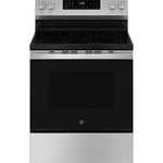 GE EasyWash Oven Tray 30-in Glass Top 5 burners 5.3-cu ft Air Fry Convection Oven Freestanding Electric Range ( Stainless Steel )