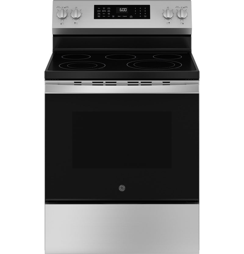 GE EasyWash Oven Tray 30-in Glass Top 5 burners 5.3-cu ft Air Fry Convection Oven Freestanding Electric Range ( Stainless Steel )