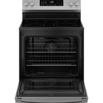GE EasyWash Oven Tray 30-in Glass Top 5 burners 5.3-cu ft Air Fry Convection Oven Freestanding Electric Range ( Stainless Steel )