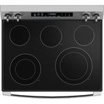 GE EasyWash Oven Tray 30-in Glass Top 5 burners 5.3-cu ft Air Fry Convection Oven Freestanding Electric Range ( Stainless Steel )