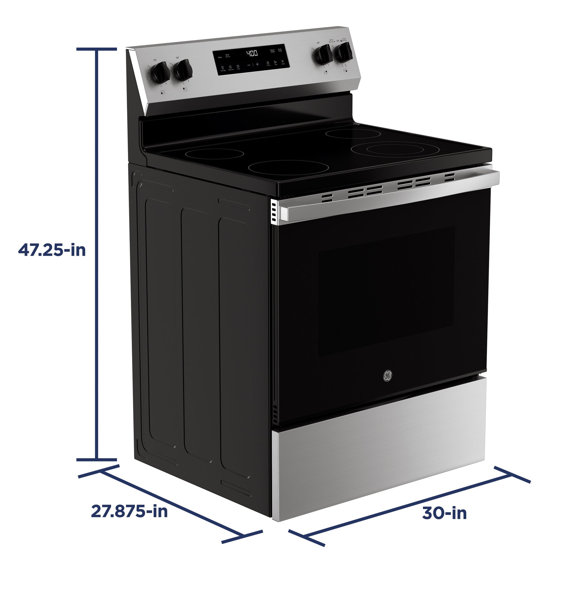 GE 30-in Glass Top 4 burners 5.3-cu ft Freestanding Electric Range ( Stainless Steel )
