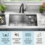 Delta Rivet Undermount 33-in x 19-in Stainless steel Double equal bowl 16 -Gauge Workstation Kitchen Sink