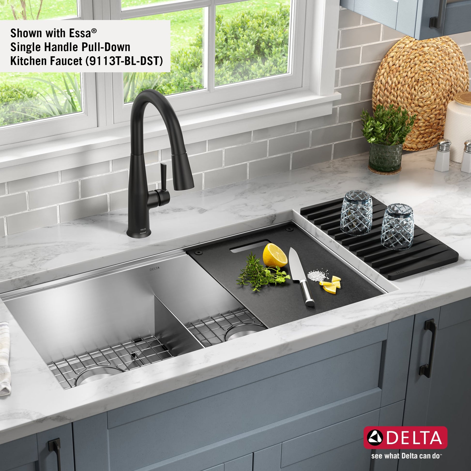 Delta Rivet Undermount 33-in x 19-in Stainless steel Double equal bowl 16 -Gauge Workstation Kitchen Sink