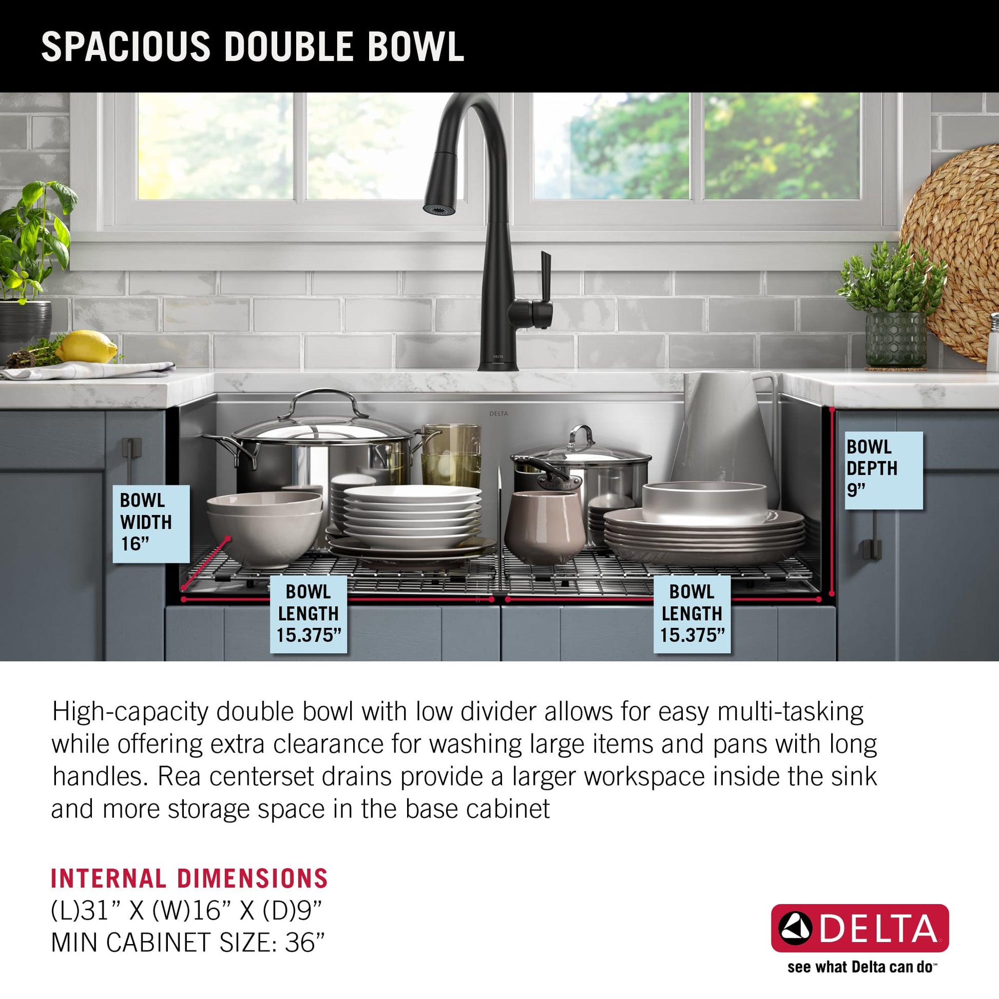 Delta Rivet Undermount 33-in x 19-in Stainless steel Double equal bowl 16 -Gauge Workstation Kitchen Sink
