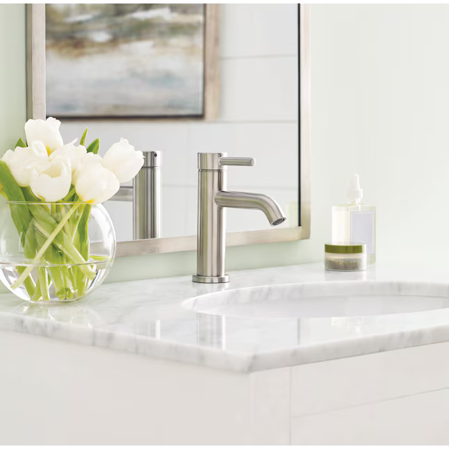 Alpine Reserve Harlow Brushed Nickel Single Hole 1-handle WaterSense Mid-arc Residential Handle Bathroom Sink Faucet with Drain with Deck Plate, 67746W-6004 #5287458 *JR2510, Retail: $69.00, FINAL PRICE: $34.99 + TAX