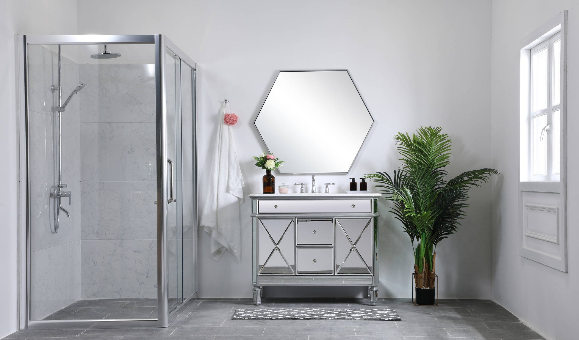 Ever Living Bravo 42-Inch Single Sink Vanity in Silver with a Carrara White Engineered Countertop, VF11042SL, FINAL PRICE: $599.99 + TAX
