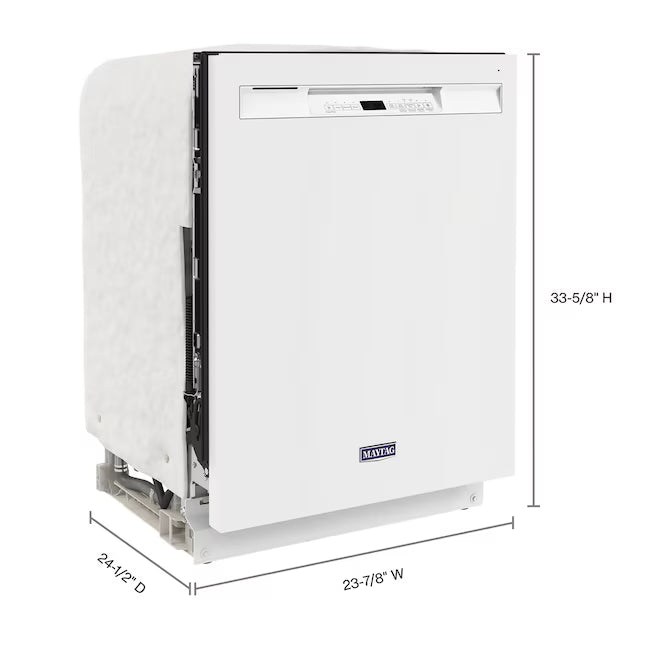 Maytag Dual Power Filtration 24-in Front Control Built-in Dishwasher ( White ) , PowerBlast, Sani Rinse , 50-Decibel
