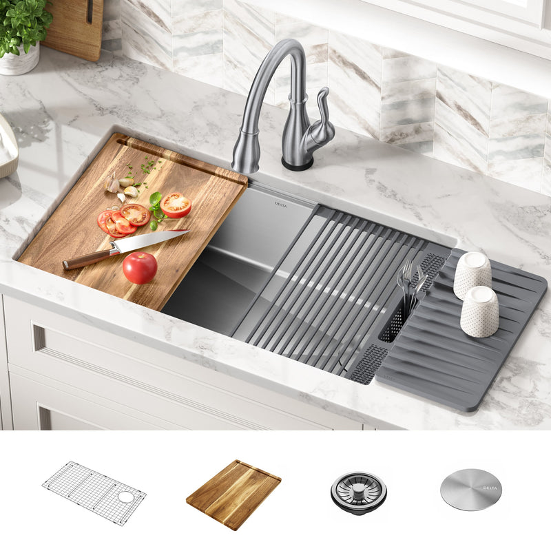 Delta Lorelai Undermount 32-in x 19-in Stainless steel Single bowl 16 -Gauge Workstation Kitchen Sink