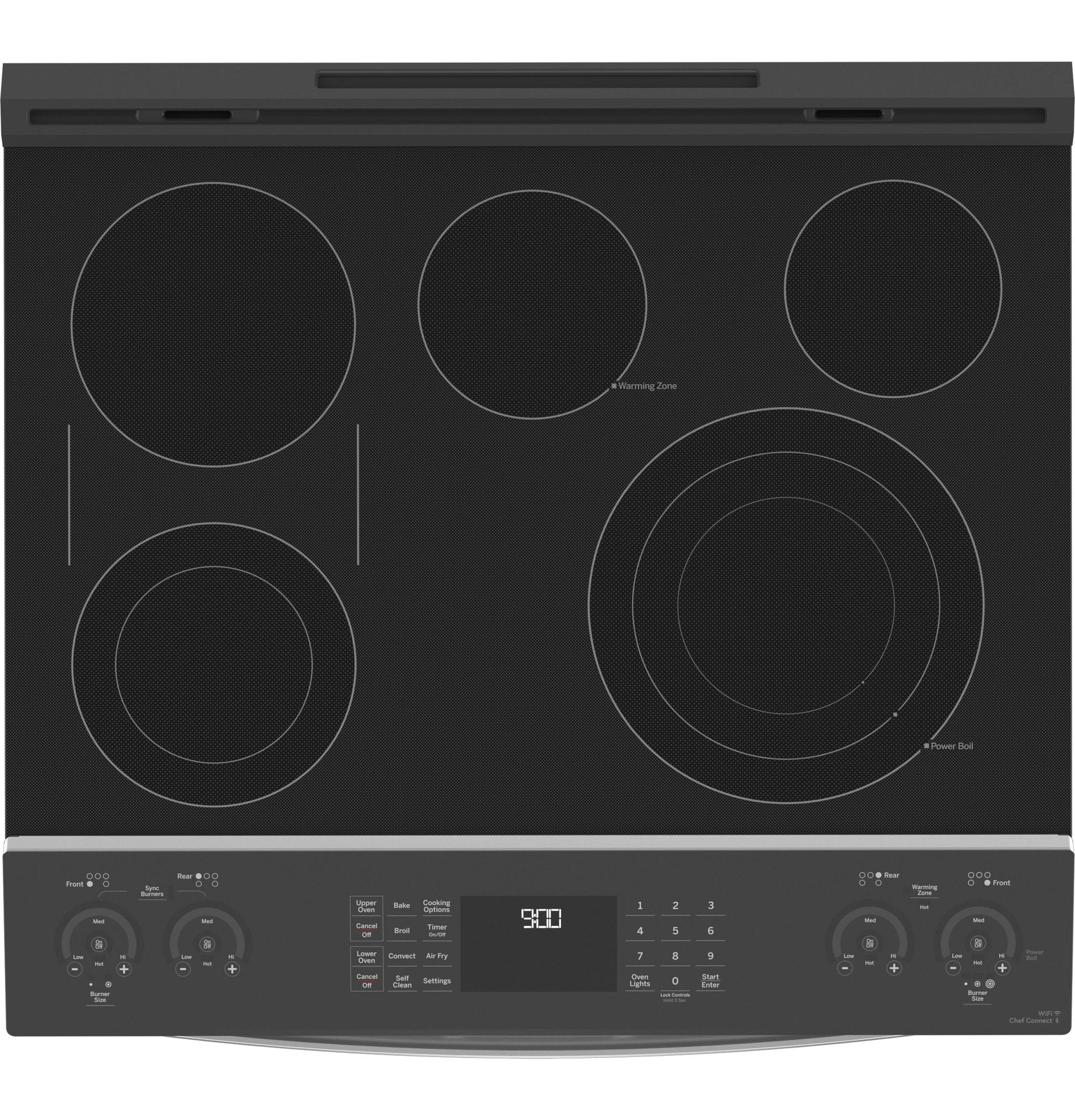 GE Profile 30-in Glass Top 5 burners 4.4-cu ft / 2.2-cu ft Air Fry Convection Oven Slide-In Double Oven Electric Range ( Fingerprint Resistant Stainless Steel )