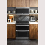 GE Profile 30-in Glass Top 5 burners 4.4-cu ft / 2.2-cu ft Air Fry Convection Oven Slide-In Double Oven Electric Range ( Fingerprint Resistant Stainless Steel )
