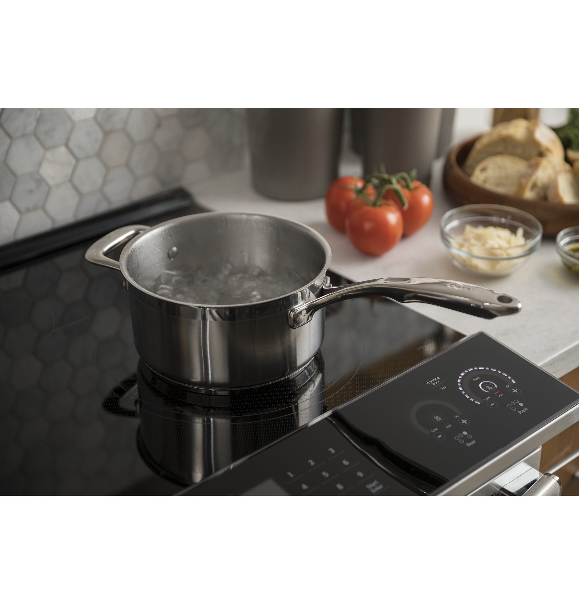 GE Profile 30-in Glass Top 5 burners 4.4-cu ft / 2.2-cu ft Air Fry Convection Oven Slide-In Double Oven Electric Range ( Fingerprint Resistant Stainless Steel )