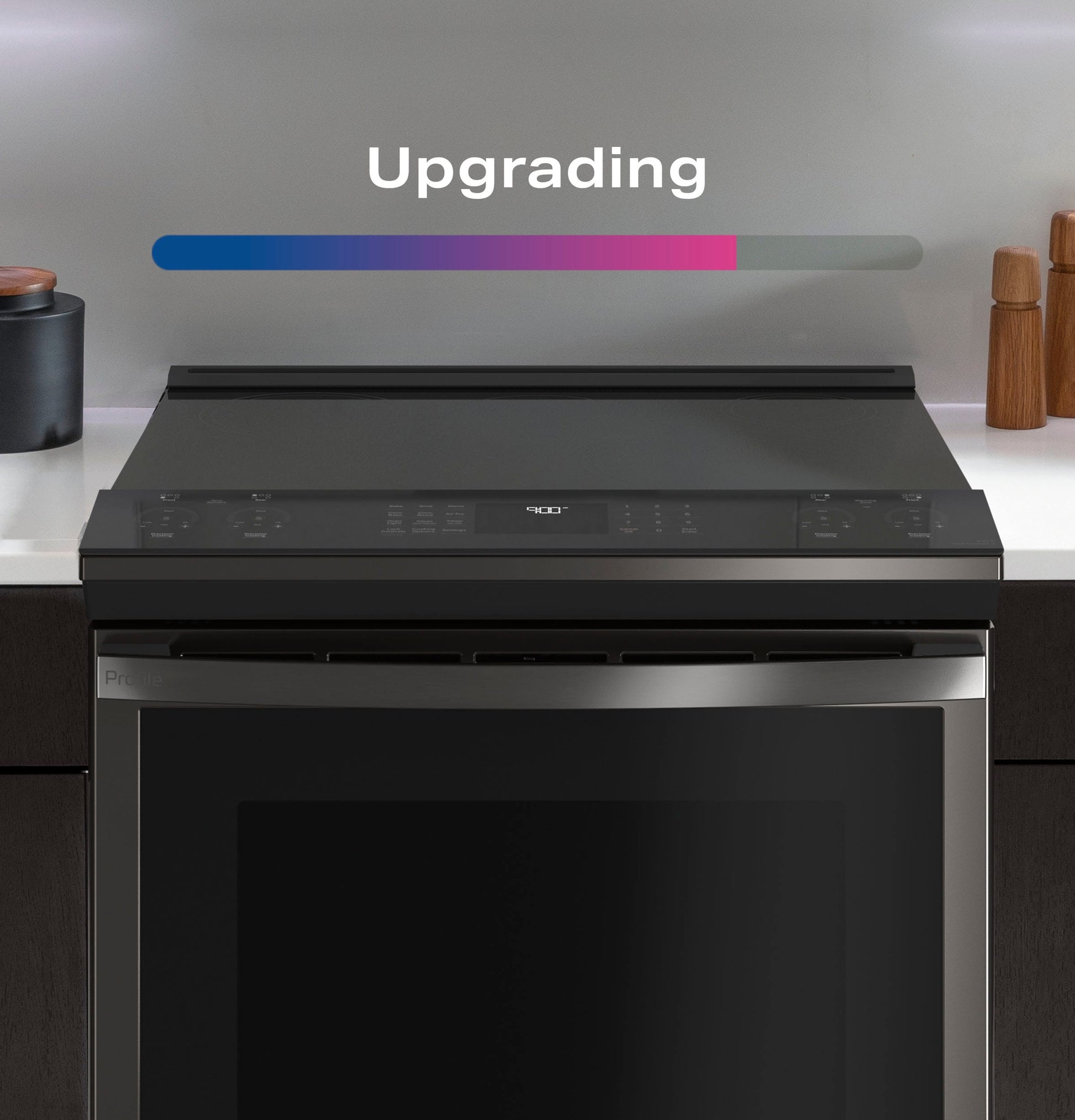 GE Profile 30-in Glass Top 5 burners 4.4-cu ft / 2.2-cu ft Air Fry Convection Oven Slide-In Double Oven Electric Range ( Fingerprint Resistant Stainless Steel )