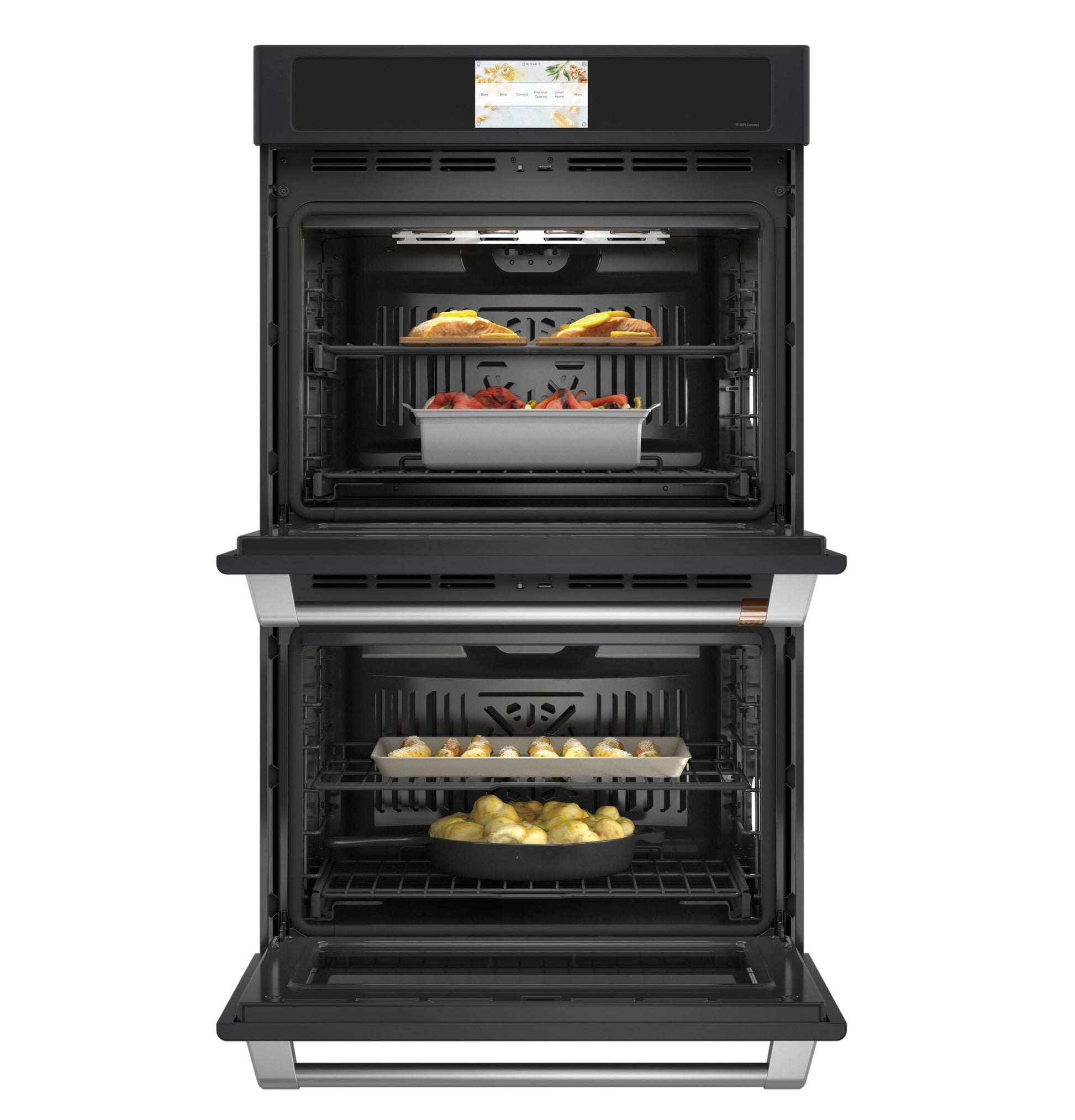 Luxury Cafe Professional 30 inch Double Electric Wall Oven with Air Fry Self + Steam Cleaning