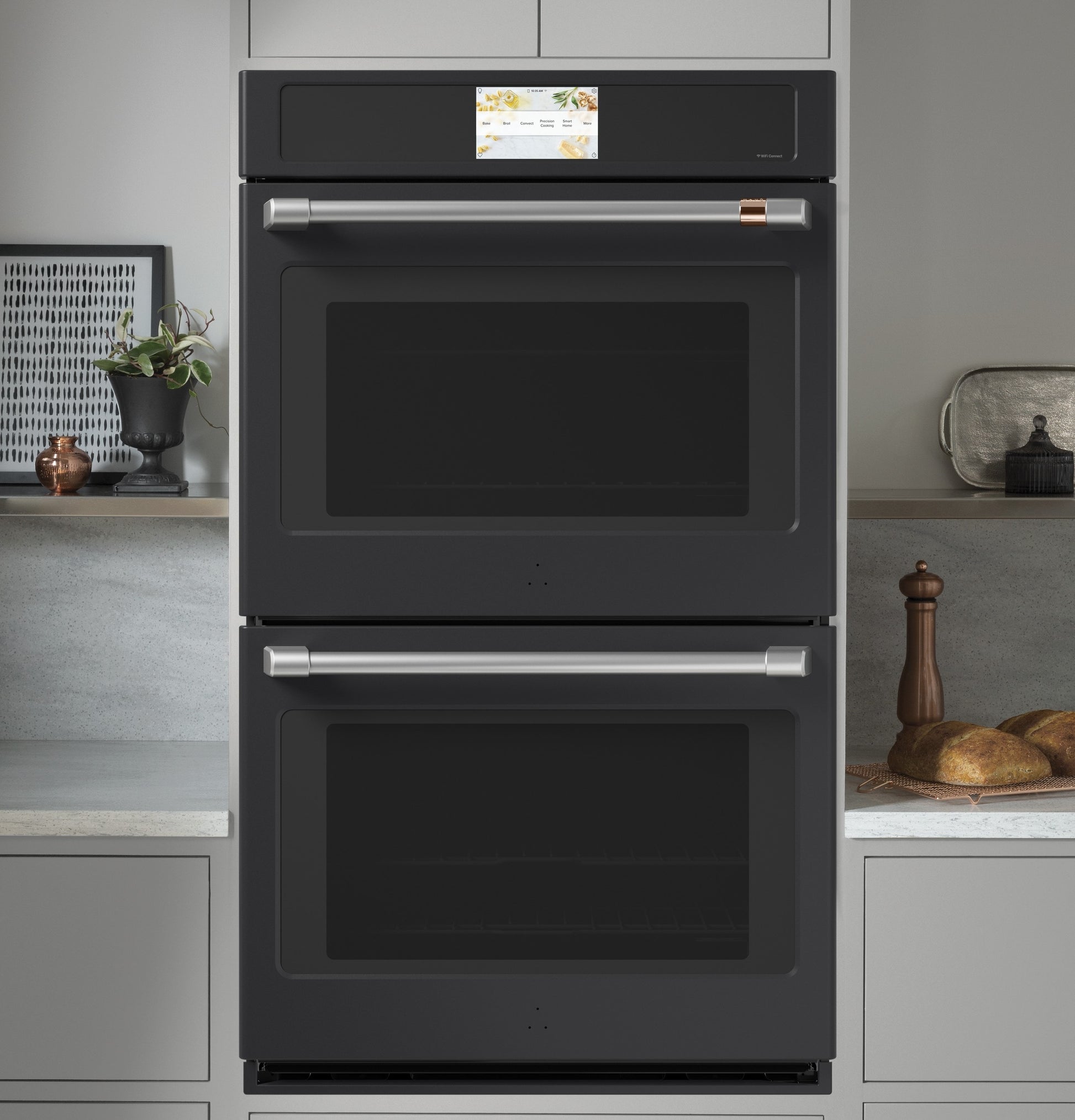Luxury Cafe Professional 30 inch Double Electric Wall Oven with Air Fry Self + Steam Cleaning