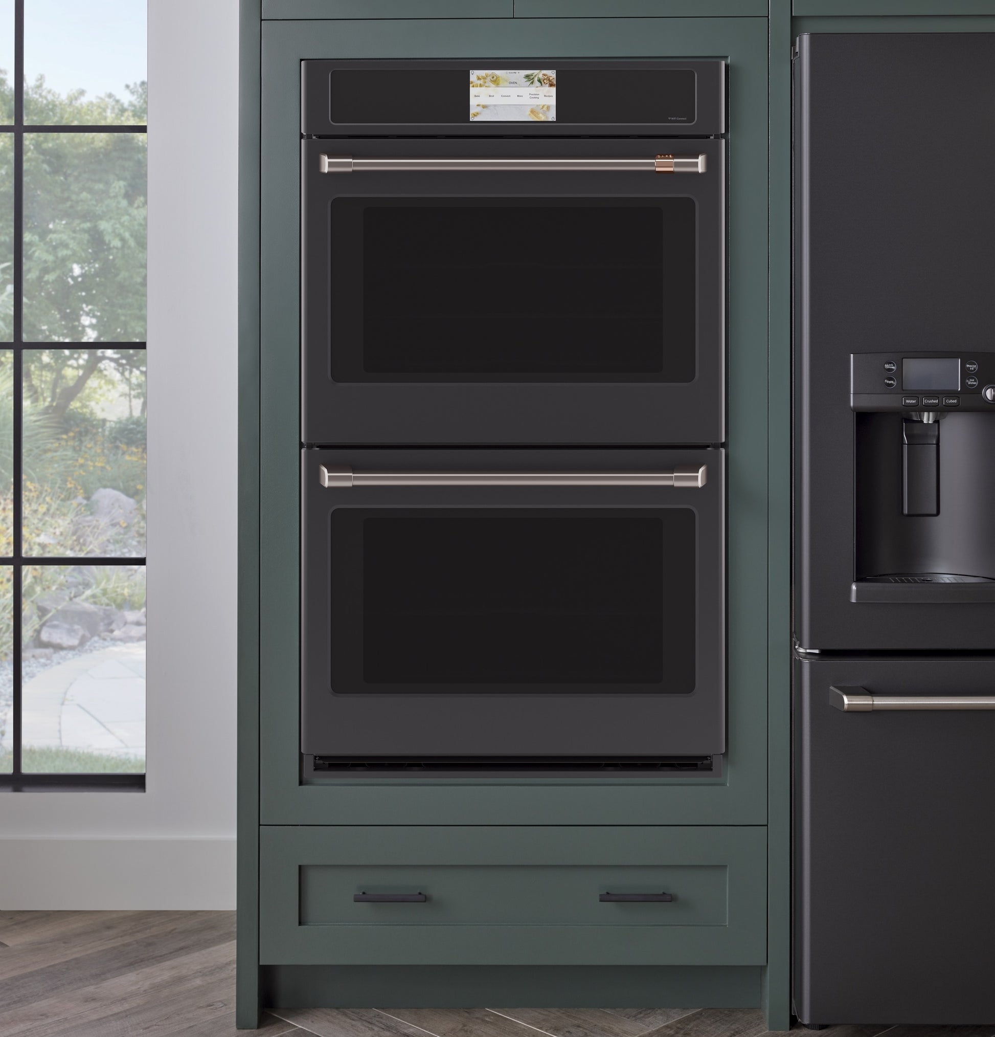 Luxury Cafe Professional 30 inch Double Electric Wall Oven with Air Fry Self + Steam Cleaning