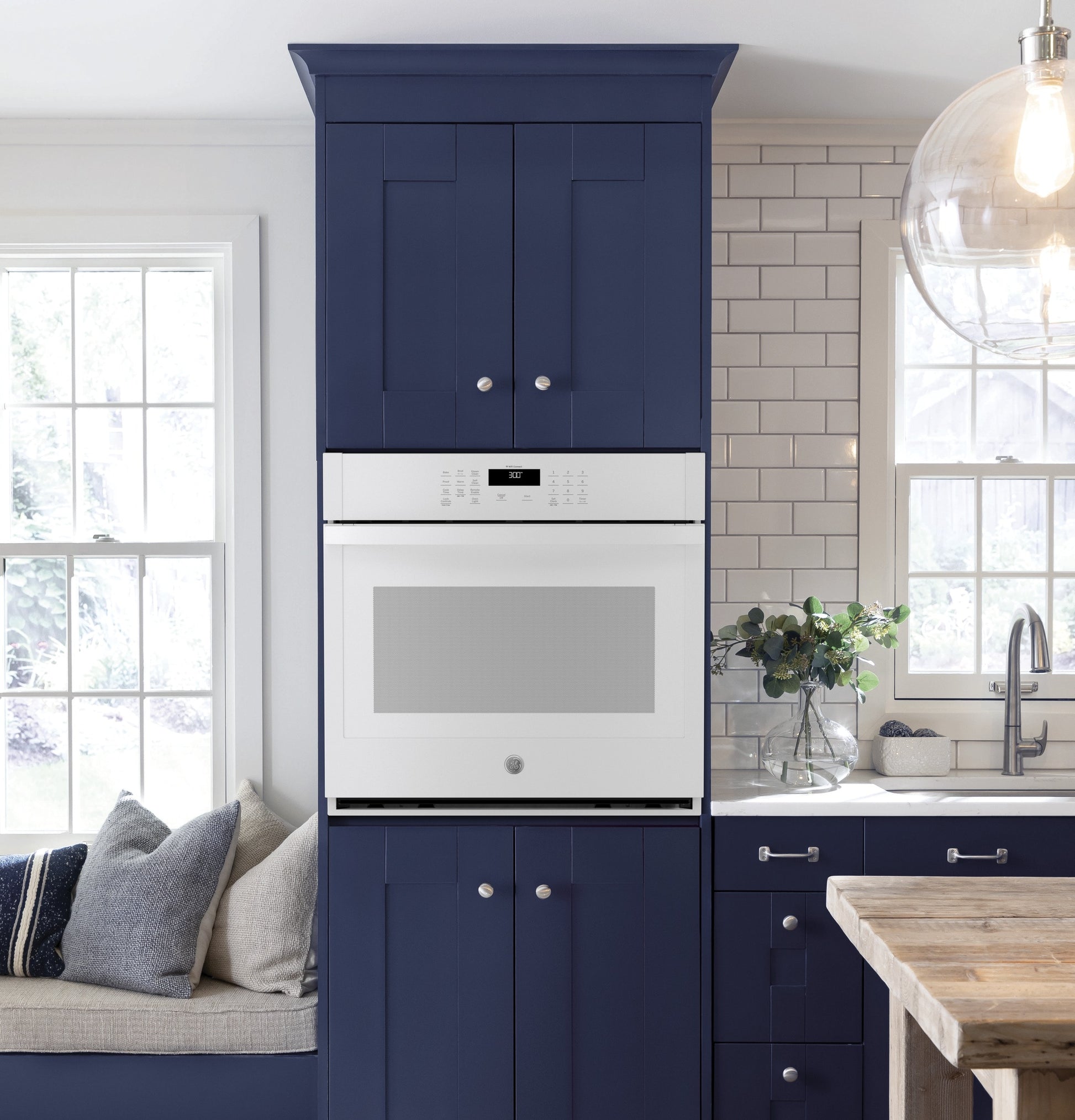 GE 30 inch Single Electric Wall Oven Self + Steam Cleaning ( White )