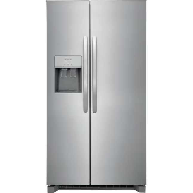 Frigidaire 25.6-cu ft Standard-Depth 36-in Side-by-Side Refrigerator with Ice Maker + Water and Ice Dispenser (Fingerprint Resistant Stainless Steel), FRSS26L3AF/D *JR2510, Retail: $1,399.00, FINAL PRICE: $749.99 + TAX