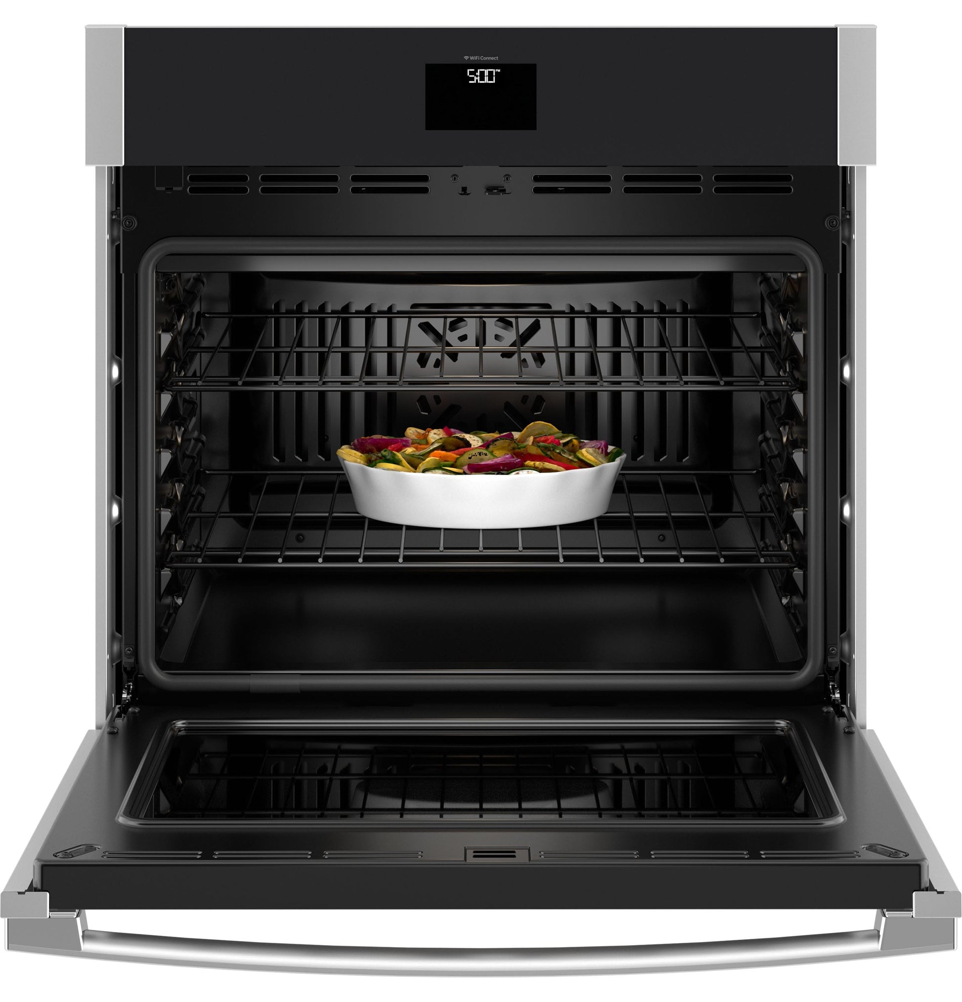 GE 30 inch Single Electric Wall Oven with Air Fry True Convection and Self + Steam Cleaning ( Stainless Steel )