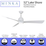 Minka Ceiling Fan Co. Lake Shore 52-in Integrated LED Outdoor White with Flat White Blades Ceiling Fan With Light - Remote Included (3-Blade), 84055  #4063087 *JR2509, Retail: $249.98, FINAL PRICE: $149.99 + TAX