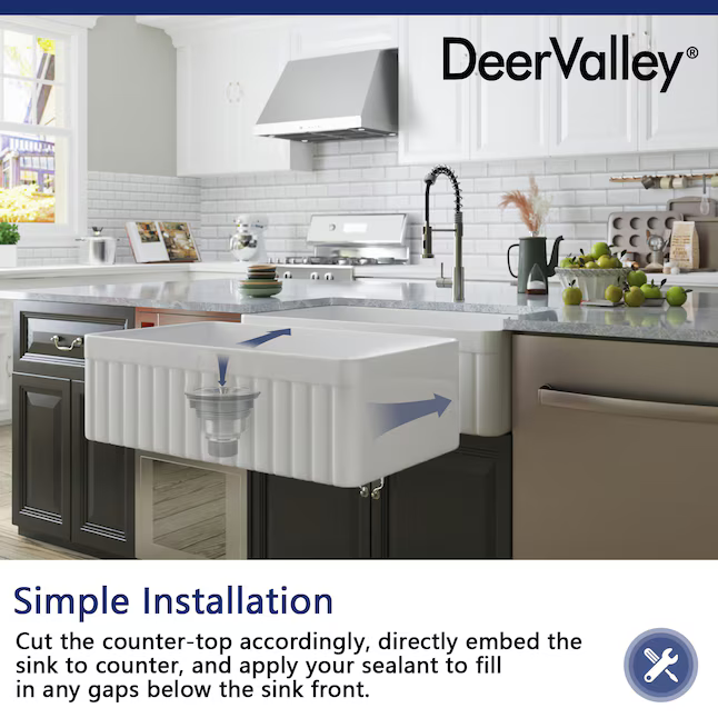 DeerValley Solstice Farmhouse 33-in x 18-in Fireclay Single Bowl Kitchen Sink, DV-1K502 *HD2509, Retail: $429.95 , FINAL PRICE: $ + TAX