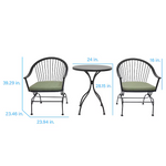 Summit Lane Billings 3-Piece Black Bistro Patio Dining Set Steel Round Table with 2 Green Cushions Spring Motion Chairs, LG-24302-3PC   5462143 *HD2409, Retail: $328, FINAL PRICE: $199.99 + TAX