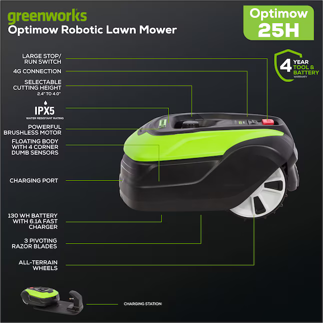 Greenworks Robotic Lawn Mower ( 1/4 acre to 1/2 acre ), OPTIMOW 25H *HD2507, Retail: $999.99, FINAL PRICE: $469.99 + TAX