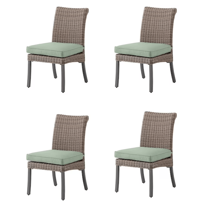 Allen + Roth Isla Park SET OF 4 Woven Brown Steel Frame Stationary Dining Chair with Green Cushioned Seat 5106723 FRS81359-C, MSRP: $800, [FB019] - Final Price: $429.99 + Tax