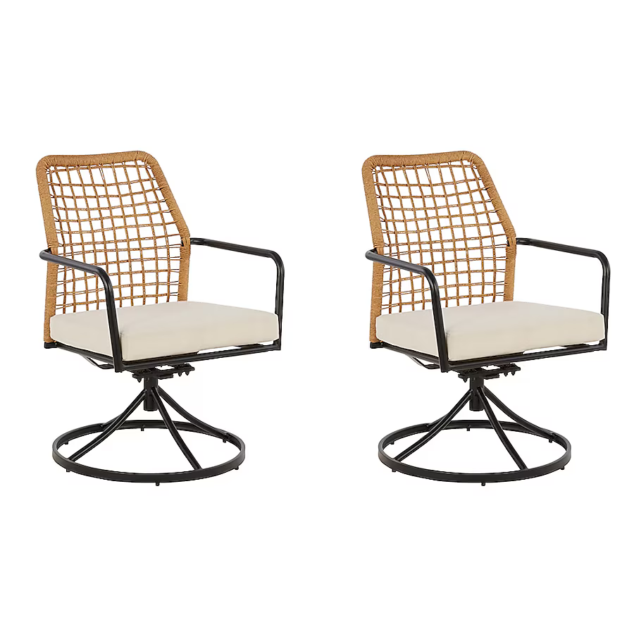 Origin 21 Clairmont Set of 2 Wicker Black Steel Frame Swivel rocker Dining Chair with Cream Cushioned Seat, LG-22028-SR  5106703  *HD2509, Retail: $298.00, FINAL PRICE: $199.99 + TAX