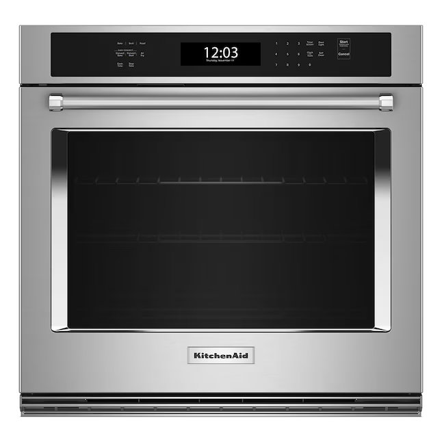 KitchenAid 30-in Single Electric Wall Oven 5.0-cu with Air Fry Single-fan and Self-cleaning (Stainless Steel with PrintShield Finish), KOES530PPS *JR2511, Retail: $3,299.00, FINAL PRICE: $1,599.99 + TAX