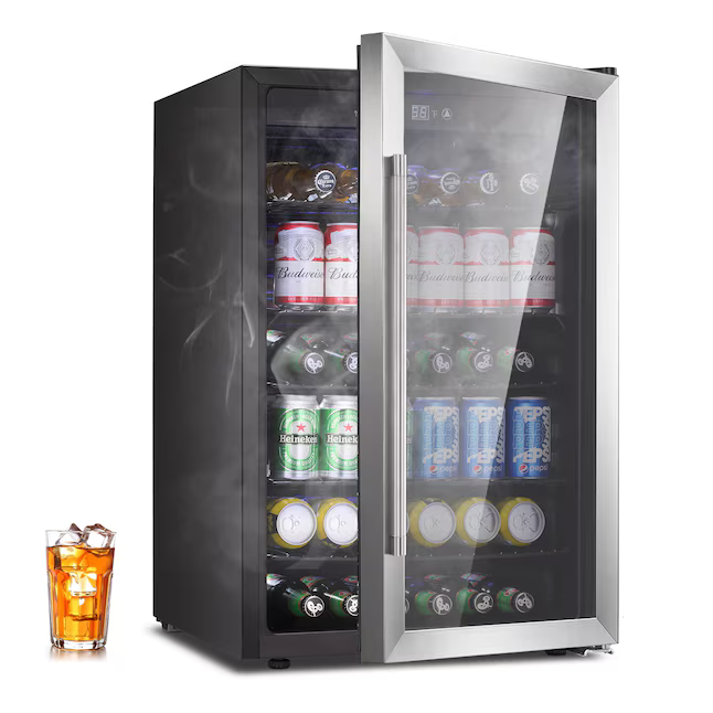 COWSAR 20.28-in W 126-Can Capacity Clear Glass Freestanding Indoor Beverage Refrigerator with Glass Door, W58128SSH *JR2510, Retail: $549.99, FINAL PRICE: $249.99 + TAX
