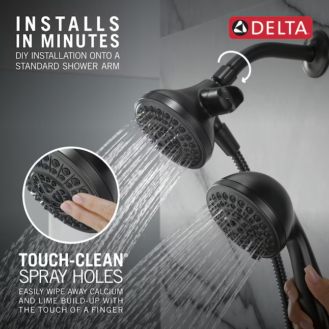 Delta Anywhere Mount 5.0 -Spray Matte Black 4.5-in Round High Pressure Shower Head with Handheld Combo 2.5 GPM