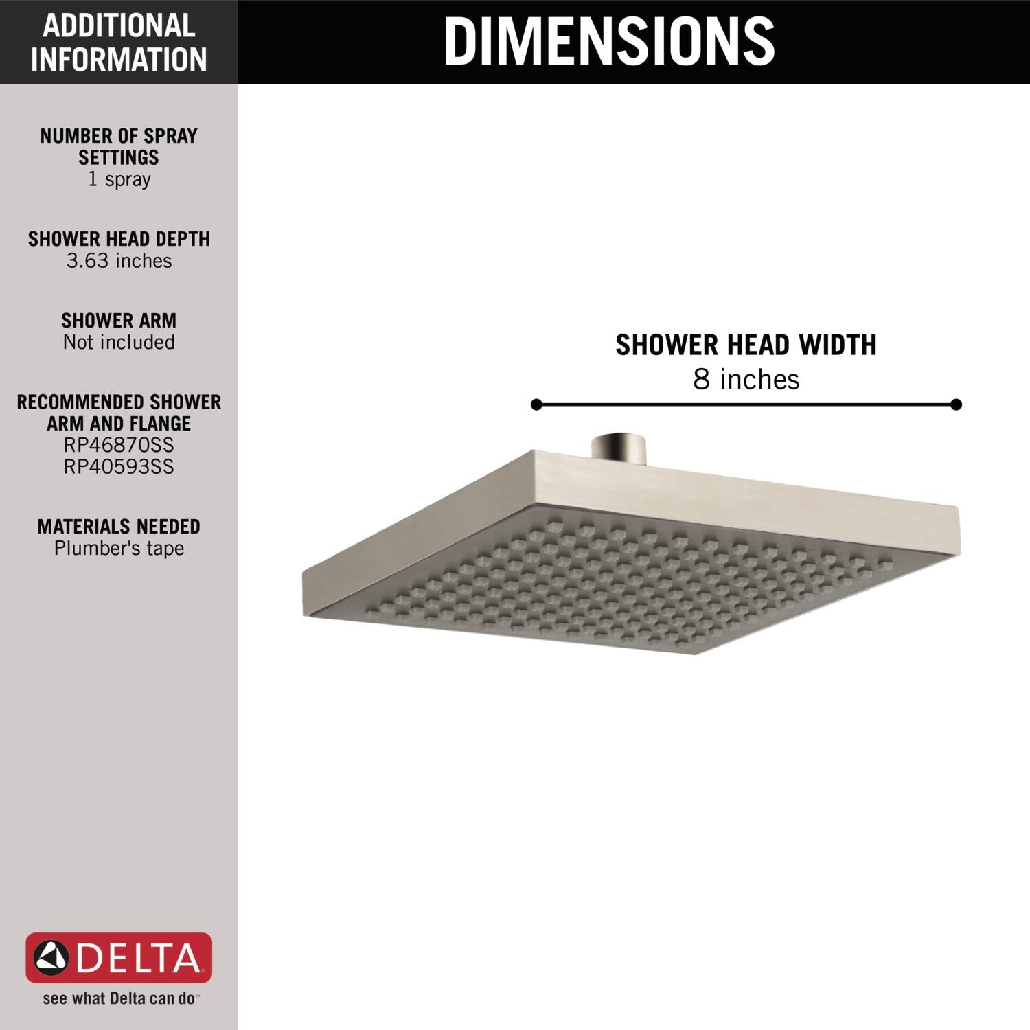Delta Universal Showering Single-Setting Raincan Shower Head in Stainless Steel, RP50841SS, MRSP: $314.15, FINAL PRICE: $ + TAX