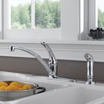 Delta Foundations Single Handle Kitchen Faucet with Spray in Chrome, B4410LF, MRSP: $146.3, FINAL PRICE: $ + TAX
