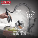 Delta Leland Single Handle Pull-Down Kitchen Faucet with ShieldSpray Technology in Arctic Stainless, 9178-AR-DST, MRSP: $585, FINAL PRICE: $ + TAX