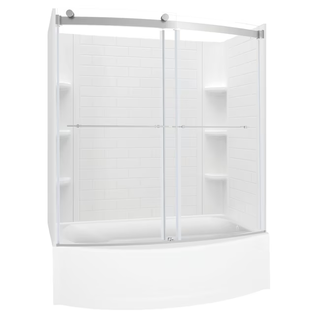 American Standard Elevate Brushed Nickel 58-in to 58-1/2-in W x 59.96-Inches H Framed Sliding Soft Close Bathtub door, AM00837400.295, 3492068, JR2202